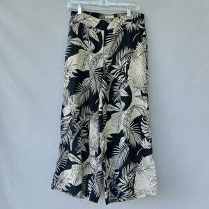 Christian Siriano 100% Linen Wide Leg Pants Monstera Leaf‎ Tropical Beach Size M